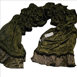 Elegant Olive Green Velvet Scarf with Ruffle Trim